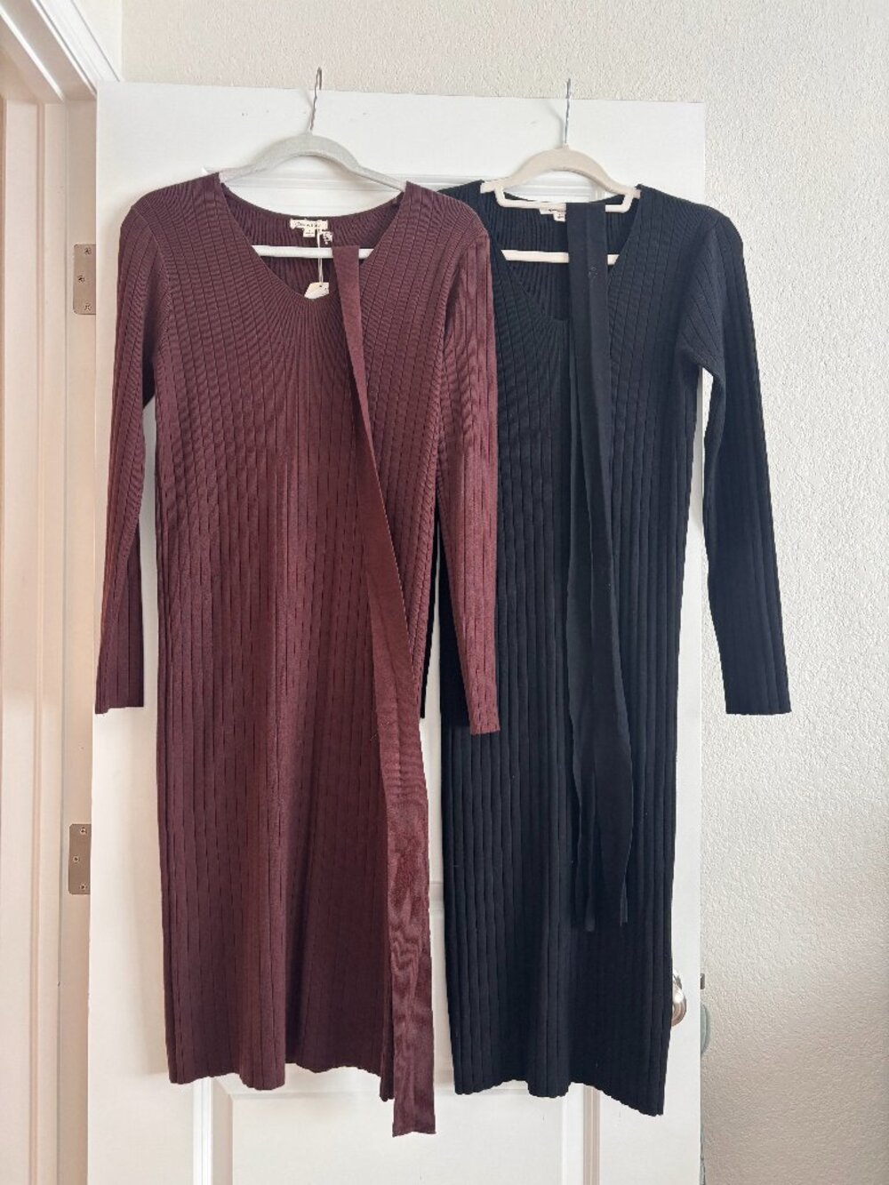 PINKBLUSH Front Maternity Sweater Midi Dresses - Black & Brown - Size S